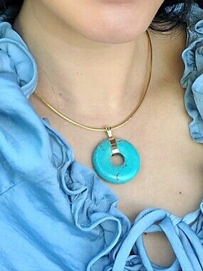 14k Vintage Huge  Turquoise and Gold Pendant Necklace